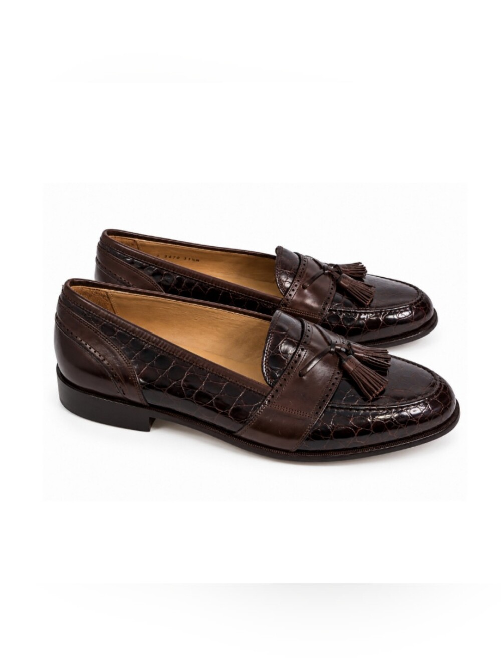 Vtg Johnston & Murphy Cellini Loafers 11.5 Brown Croc Leather Tassel Italy 3570